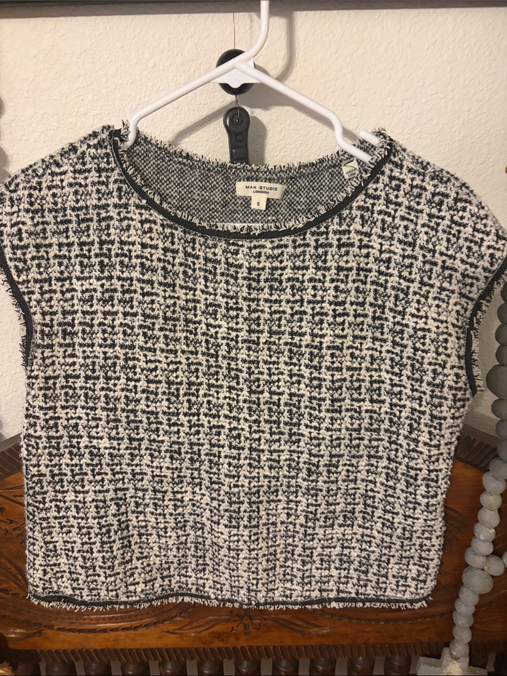 Max Studio Black and White Tweed Cap Sleeve Top